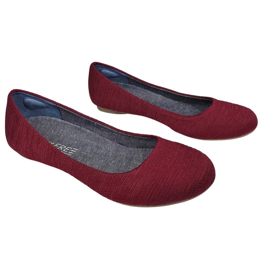 DR. SCHOLL’S BE FREE FLATS – BURGANDY RED KNIT FABRIC UPPER – WOMEN’S SIZE 7M